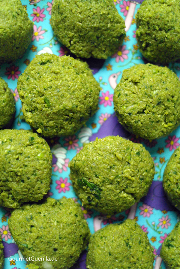 Prepare Emerald Pea Falafel <br> GourmetGuerilla.com